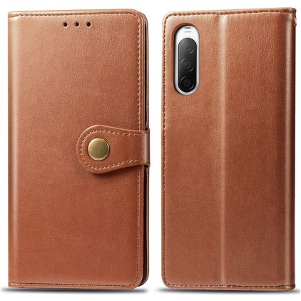 Mobigear Snap Button Sony Xperia 10 II Hoesje Bookcase Portemonnee - Cognac