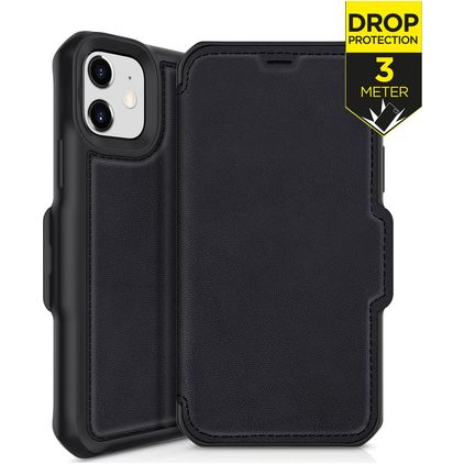 ITSKINS HybridFolio iPhone 12 Mini Hoesje Echt Leer Bookcase - Zwart