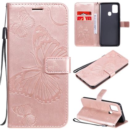 Mobigear Butterfly Samsung Galaxy A21s Hoesje Bookcase Portemonnee - Roségoud
