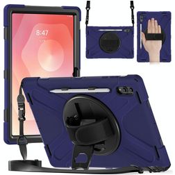 Mobigear SureGrip XGuard Samsung Galaxy Tab S11 Ultra Hoes Hard kunststof / Siliconen Backcover + Stylus Houder + Schouderband + Standaard - Marineblauw