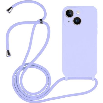 Mobigear Lanyard iPhone 14 Siliconen Hoesje met koord - Paars