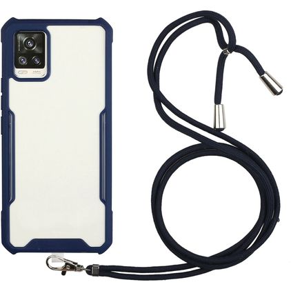 Mobigear Lanyard Samsung Galaxy A72 Flexibel TPU Hoesje met koord - Transparant / Donkerblauw