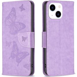 Mobigear Butterfly iPhone 15 Hoesje Bookcase Portemonnee - Paars