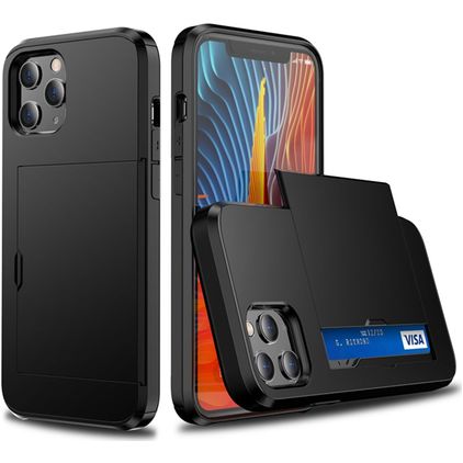 Mobigear Card iPhone 12 Pro Hoesje Hardcase Backcover Shockproof met Pasjeshouder - Zwart