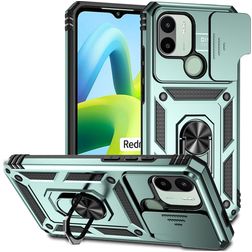 Mobigear Armor Ring Cam Slide Xiaomi Redmi A1 4G Hoesje Hardcase Backcover Shockproof met Ringhouder en Camera Slider - Groen