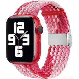 Mobigear Braided Nylon Apple Watch Bandje Klemsluiting - 42/41/40/38 mm - Roze / Rood