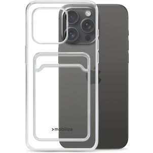 Mobilize Gelly Card Doorzichtig iPhone 15 Pro Max Hoesje Flexibel TPU Backcover met Pasjeshouder - Transparant