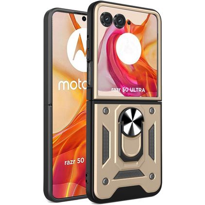 Mobigear Armor Ring Motorola Razr 50 Ultra Hoesje Hardcase Backcover Shockproof met Ringhouder - Goud
