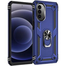 Mobigear Armor Ring Motorola Moto G82 Hoesje Hardcase Backcover Shockproof met Ringhouder - Blauw