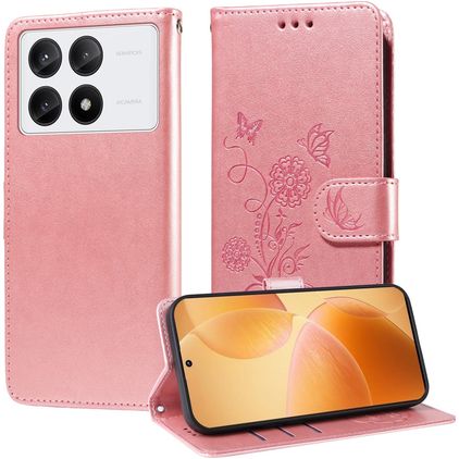 Mobigear Flowers POCO X6 Pro Hoesje Bookcase Portemonnee - Roségoud