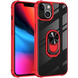 Mobigear Crystal Ring iPhone 14 Pro Hoesje Hardcase Backcover met Ringhouder - Transparant / Rood