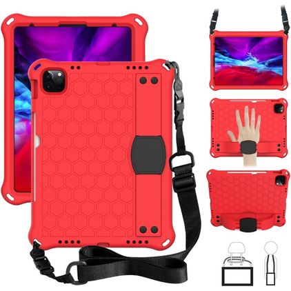 Mobigear Ruggedized iPad 11 (2025) Hoes EVA Schuim Backcover + Stylus Houder + Schouderband + Standaard - Rood