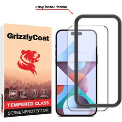 GrizzlyCoat Easy Fit iPhone 15 Pro Glazen Screenprotector - Case Friendly + Installatieframe - Zwart