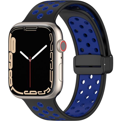 Mobigear Sport Plus Mag Siliconen Apple Watch Bandje Magneetsluiting - 42/41/40/38 mm - Zwart / Blauw
