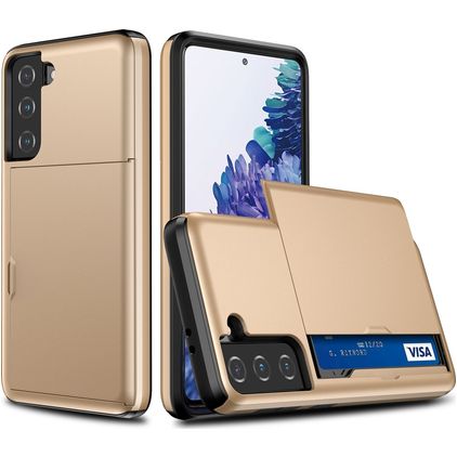 Mobigear Card Samsung Galaxy S21 Hoesje Hardcase Backcover Shockproof met Pasjeshouder - Goud