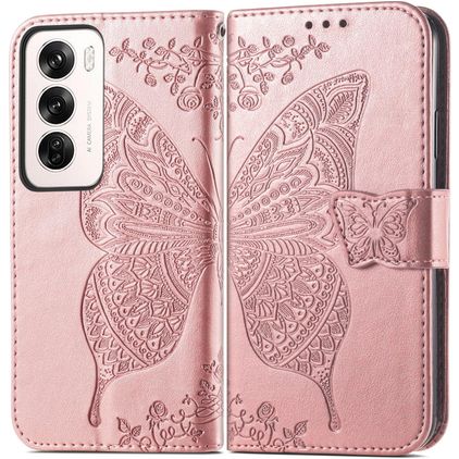 Mobigear Butterfly OPPO Reno 12 Pro Hoesje Bookcase Portemonnee - Roségoud