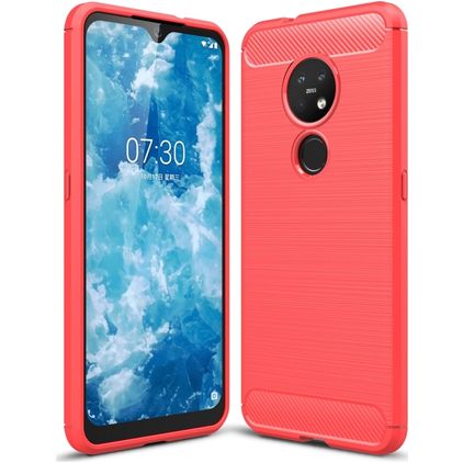 Mobigear Brushed Slim Nokia 7.2 Hoesje Flexibel TPU Backcover - Rood