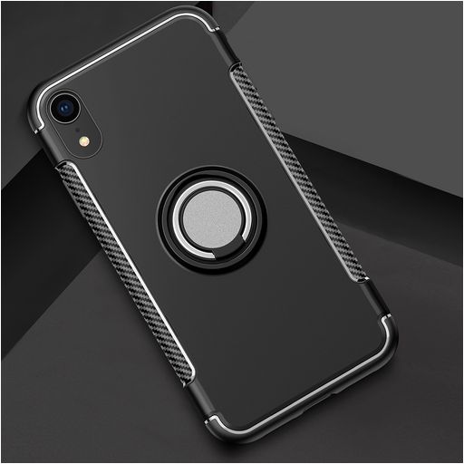 Mobigear Armor Ring iPhone XR Hoesje Hardcase Backcover Shockproof met Ringhouder - Zwart