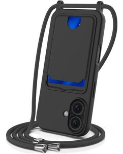 Mobigear Lanyard Card iPhone 16 Siliconen Hoesje met koord en Pasjeshouder - Zwart