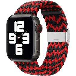 Mobigear Braided Nylon Apple Watch Bandje Klemsluiting - 42/41/40/38 mm - Zwart / Rood