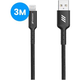 Mobigear Nylon USB-A naar Apple Lightning Kabel MFI 3 Meter - Zwart