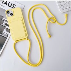 Mobigear Lanyard Card iPhone 15 Plus Siliconen Hoesje met koord en Pasjeshouder - Geel