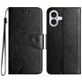 Mobigear Flowers iPhone 16 Hoesje Bookcase Portemonnee - Zwart