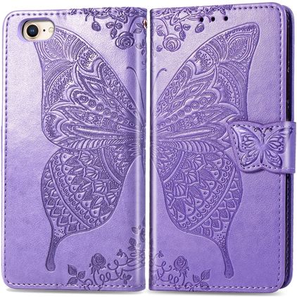 Mobigear Butterfly iPhone SE (2020) Hoesje Bookcase Portemonnee - Paars
