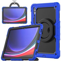 Mobigear RingGuard Samsung Galaxy Tab S10 Ultra Hoes Hard Kunststof,Siliconen Backcover + Stylus Houder + Schouderband + Standaard - Blauw