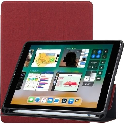 Mobigear Tri-Fold Gel iPad 6 (2018) Hoes Bookcase + Stylus Houder - Bordeaux Rood