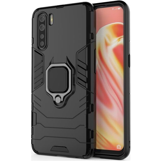 Mobigear Armor Ring OPPO A91 Hoesje Hardcase Backcover Shockproof met Ringhouder - Zwart