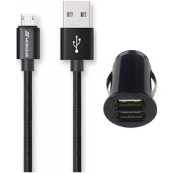 Mobigear Essentials Dual USB Autolader Micro USB 1 m 12W 2.4A - Zwart