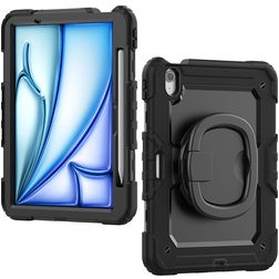 Mobilize Rotating Defender iPad Air 11 Inch (2025) Hoes Hard Kunststof,Siliconen Backcover + Schouderband + Standaard - Zwart