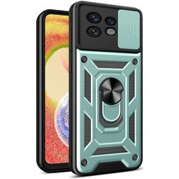 Mobigear Armor Ring Cam Slide Motorola Edge 40 Pro Hoesje Hardcase Backcover Shockproof met Ringhouder en Camera Slider - Groen