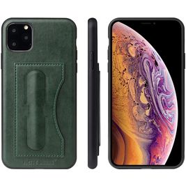 Fierre Shann Card Pocket iPhone 11 Pro Hoesje Backcover met Pasjeshouder en Standaard - Groen