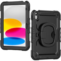 Mobilize Rotating Defender iPad 10 (2022) Hoes Hard Kunststof,Siliconen Backcover + Schouderband + Standaard - Zwart