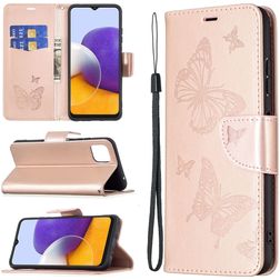 Mobigear Butterfly Samsung Galaxy A22 5G Hoesje Bookcase Portemonnee - Roségoud