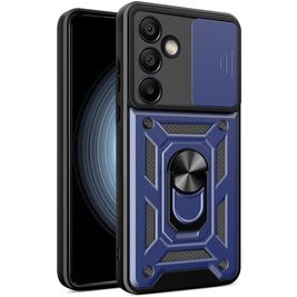 Mobigear Armor Ring Cam Slide Samsung Galaxy S24 FE Hoesje Hardcase Backcover Shockproof met Ringhouder en Camera Slider - Blauw