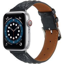 Mobigear Genova Leren Apple Watch Bandje Gespsluiting - 42/41/40/38 mm - Zwart
