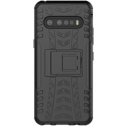 Mobigear Tire LG V60 ThinQ Hoesje Hardcase Backcover Shockproof met Standaard - Zwart