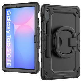 Mobilize Rotating Defender Samsung Galaxy Tab S10 FE Hoes Hard Kunststof,Siliconen Backcover + Schouderband + Standaard - Zwart