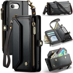 CaseMe C36 iPhone 16e Hoesje Bookcase Portemonnee - Zwart
