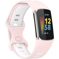 Mobigear Sport Dual Siliconen Fitbit Charge 5 Bandje Druksluiting - Wit / Roze