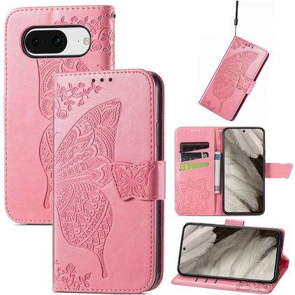 Mobigear Butterfly Google Pixel 8 Hoesje Bookcase Portemonnee - Roze