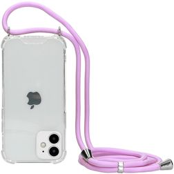 Mobiparts Lanyard iPhone 12 Mini Hardcase Hoesje met koord - Transparant / Paars