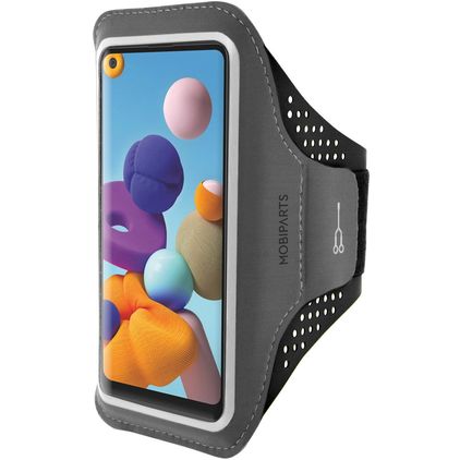 Mobiparts Comfort Fit Telefoonhouder Hardlopen Samsung Galaxy A21s Sport Hoesje Neopreen Sportarmband - Zwart