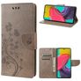 Mobigear Flowers Samsung Galaxy M53 Hoesje Bookcase Portemonnee - Grijs