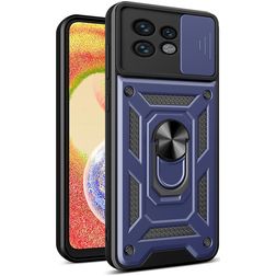 Mobigear Armor Ring Cam Slide Motorola Edge 40 Pro Hoesje Hardcase Backcover Shockproof met Ringhouder en Camera Slider - Blauw