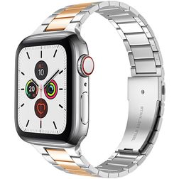 Mobigear Lissabon Stalen Apple Watch Bandje Vouwsluiting - 49/46/45/44 mm - Roségoud / Zilver