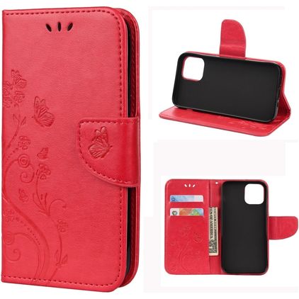 Mobigear Flowers iPhone 12 Mini Hoesje Bookcase Portemonnee - Rood
